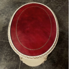 Antique French Louis XVI Painted Oval Side Table with Leather Top