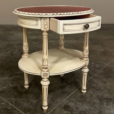Antique French Louis XVI Painted Oval Side Table with Leather Top