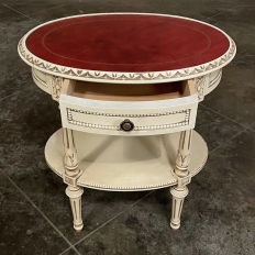 Antique French Louis XVI Painted Oval Side Table with Leather Top