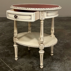 Antique French Louis XVI Painted Oval Side Table with Leather Top