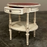Antique French Louis XVI Painted Oval Side Table with Leather Top