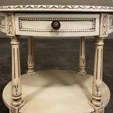 Antique French Louis XVI Painted Oval Side Table with Leather Top
