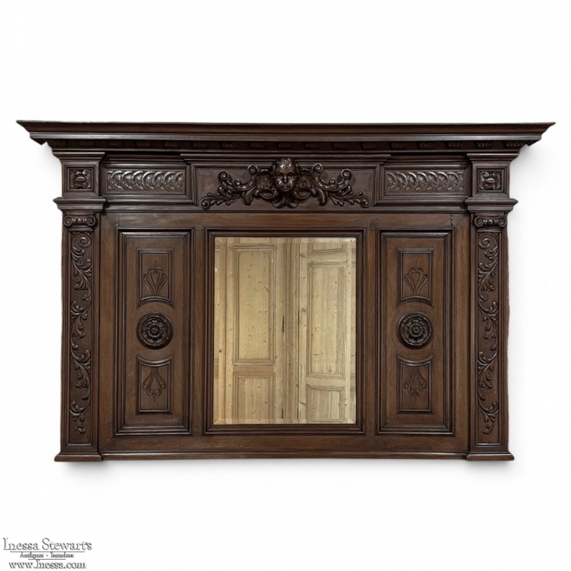 Antique Italian Renaissance Mantel Mirror in Walnut