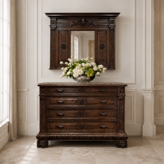 Antique Italian Renaissance Mantel Mirror in Walnut