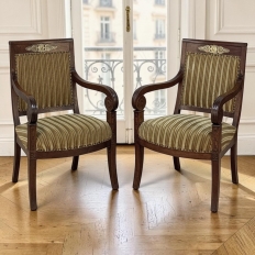 Pair of French Empire Period Mahogany Ormolu Armchairs ~ Fauteuils