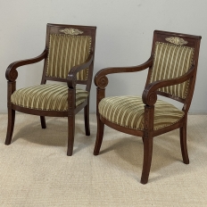 Pair of French Empire Period Mahogany Ormolu Armchairs ~ Fauteuils