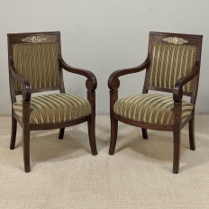 Pair of French Empire Period Mahogany Ormolu Armchairs ~ Fauteuils