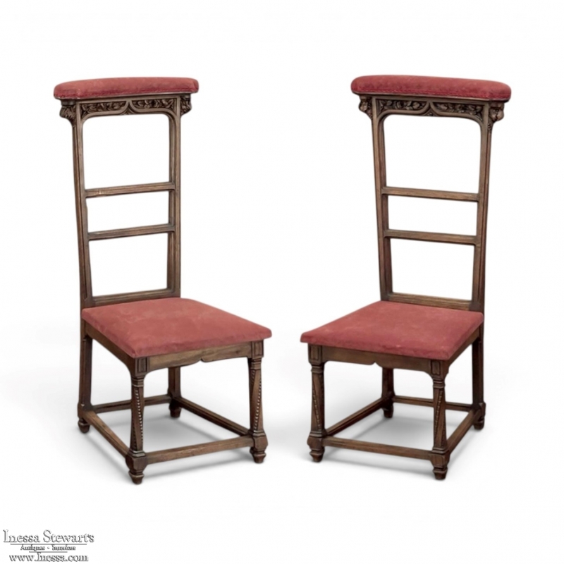 Pair 19th Century French Walnut Neogothic Prayer Kneelers