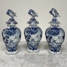 Set of Five 18th Century Dutch Delft Biblical-Themed Garniture Vases
