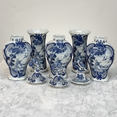 Set of Five 18th Century Dutch Delft Biblical-Themed Garniture Vases