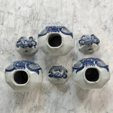 Set of Five 18th Century Dutch Delft Biblical-Themed Garniture Vases