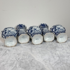 Set of Five 18th Century Dutch Delft Biblical-Themed Garniture Vases