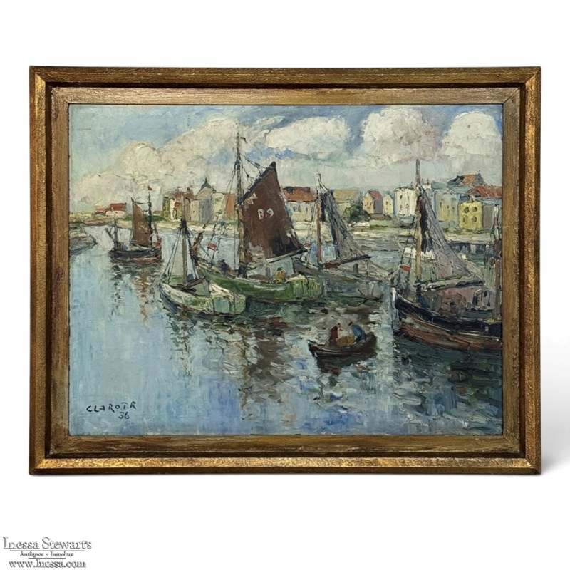 Antique Framed Oil Painting on Canvas by Rene Clarot (1882-1972)