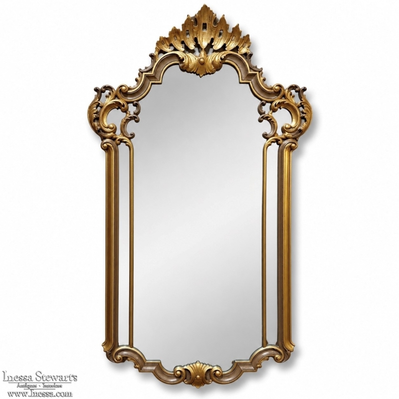 Antique Italian Gilded and Painted Rococo Style Mirror
