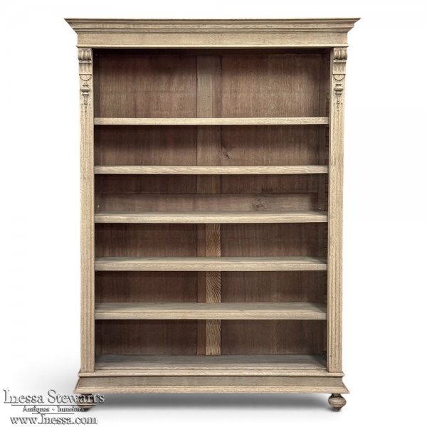 Antique Dutch Neoclassical Open Bookcase in Solid Stripped White Oak