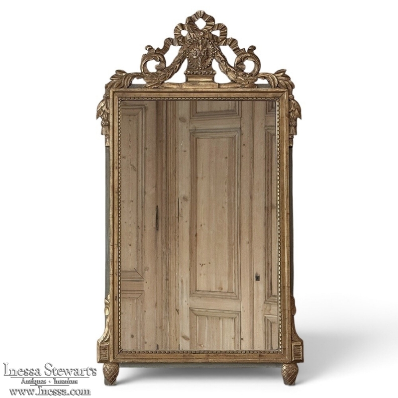 19th Century Italian Louis XVI Hand-Carved Giltwood and Painted Mirror
