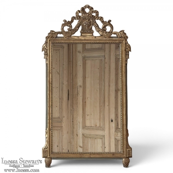 19th Century Italian Louis XVI Hand-Carved Giltwood and Painted Mirror