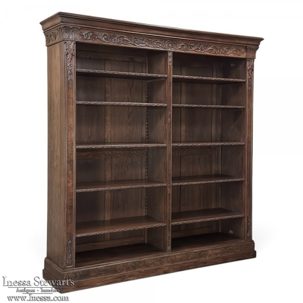 Antique Dutch Neoclassical Hand-Carved Walnut Open Bookcase