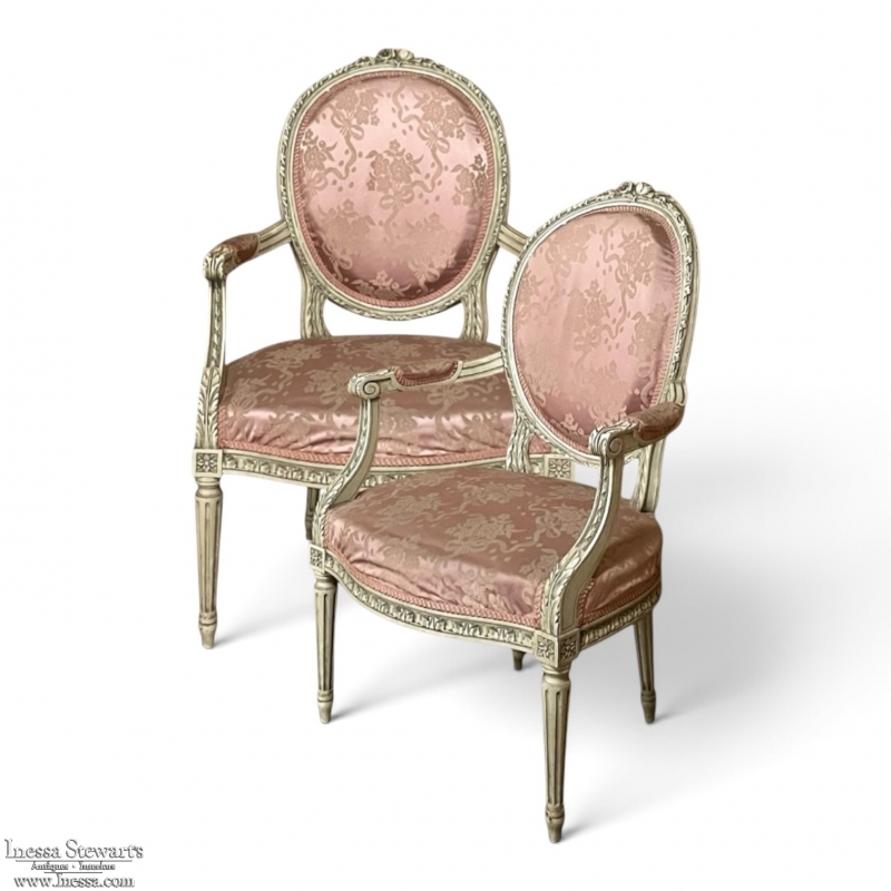 Pair 19th Century French Louis XVI Painted Armchairs
