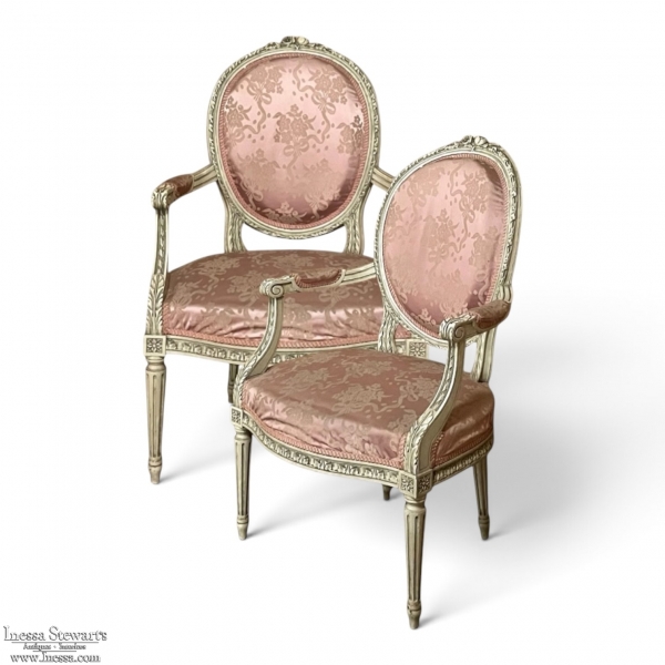 Pair 19th Century French Louis XVI Painted Armchairs