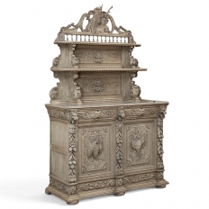 19th Century French Renaissance Hunt Buffet in Stripped Oak