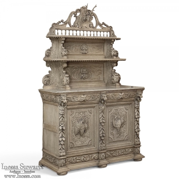 19th Century French Renaissance Hunt Buffet in Stripped Oak