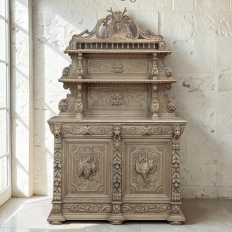 19th Century French Renaissance Hunt Buffet in Stripped Oak