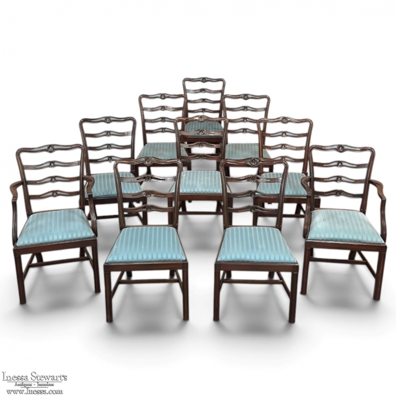 Set of 10 Edwardian Mahogany Dining Chairs includes 2 Armchairs