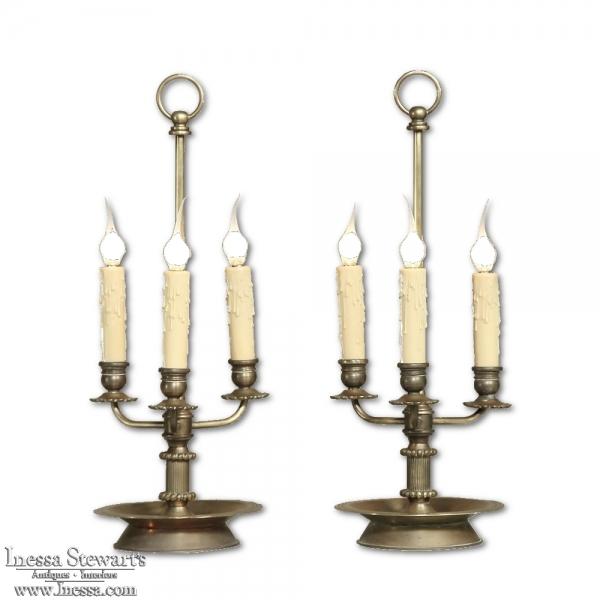 PAIR Brass Triple Candlestick Lamps