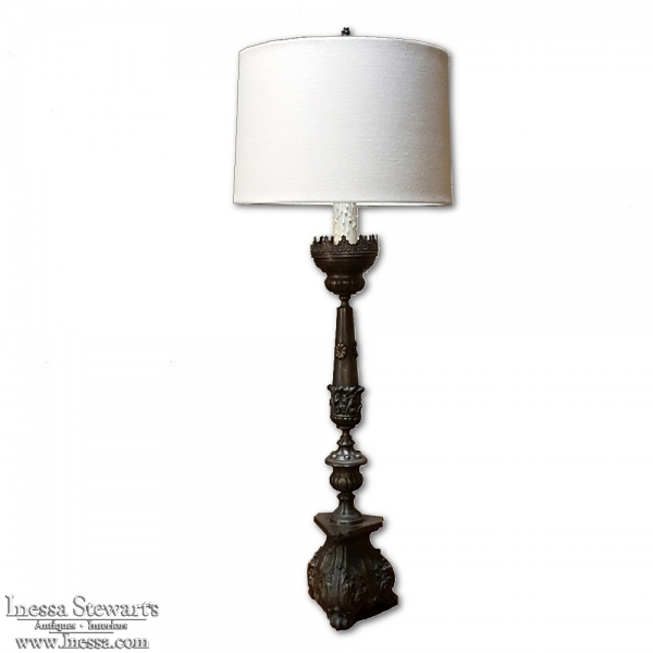 19th Century French Brass Candlestick Lamp