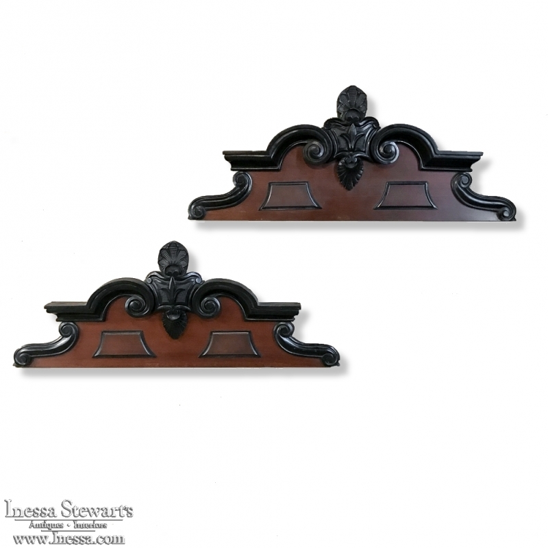 Pair Napoleon III Period Ebonized Walnut Over Door Crowns
