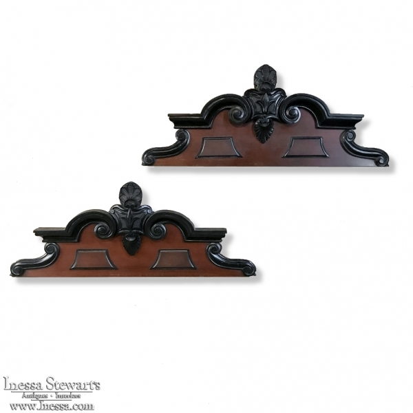 Pair Napoleon III Period Mahogany and Ebonized Over Door Crowns