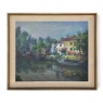 Mid-Century Framed Oil on Canvas Canal Scene, Signed by the Artist
