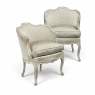 Pair Antique French Painted Louis XV Style Petite Boudoir Chairs