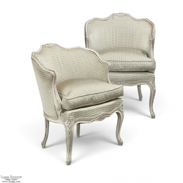Pair Antique French Painted Louis XV Style Petite Boudoir Chairs