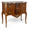 Antique French Louis XVI Marquetry Rouge Marble Top Commode
