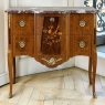 Antique French Louis XVI Marquetry Rouge Marble Top Commode