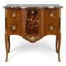 Antique French Louis XVI Marquetry Rouge Marble Top Commode