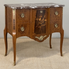 Antique French Louis XVI Marquetry Rouge Marble Top Commode