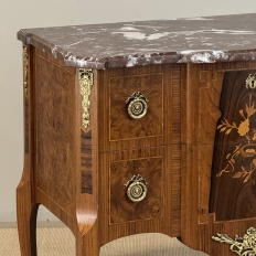 Antique French Louis XVI Marquetry Rouge Marble Top Commode