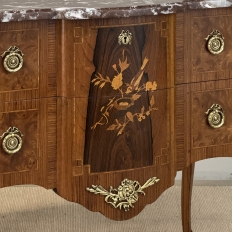 Antique French Louis XVI Marquetry Rouge Marble Top Commode