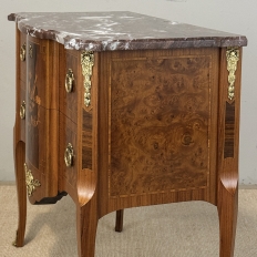 Antique French Louis XVI Marquetry Rouge Marble Top Commode