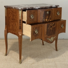 Antique French Louis XVI Marquetry Rouge Marble Top Commode