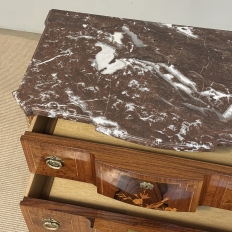 Antique French Louis XVI Marquetry Rouge Marble Top Commode