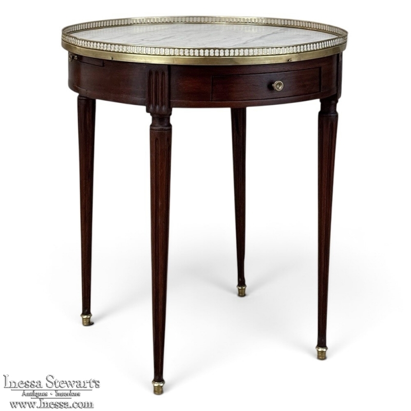 19th Century French Louis XVI Mahogany Marble Top Bouillotte Table