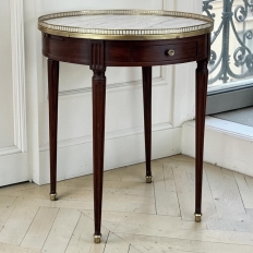 19th Century French Louis XVI Mahogany Marble Top Bouillotte Table