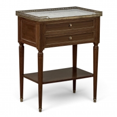 French Louis XVI Mahogany Carrara Marble Top End Table