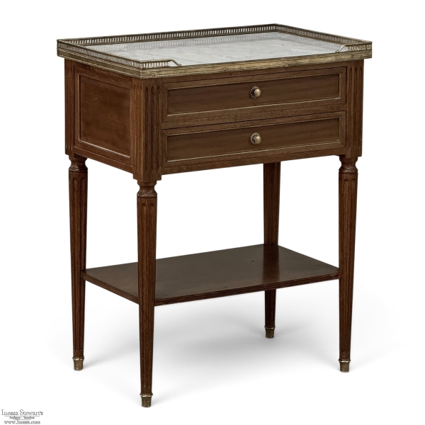 French Louis XVI Mahogany Carrara Marble Top End Table