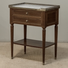 French Louis XVI Mahogany Carrara Marble Top End Table