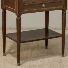 French Louis XVI Mahogany Carrara Marble Top End Table